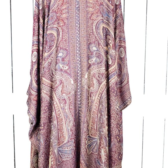Grey burgundy tribal paisley pashmina kimono cover up jacket - Picture 6 of 6